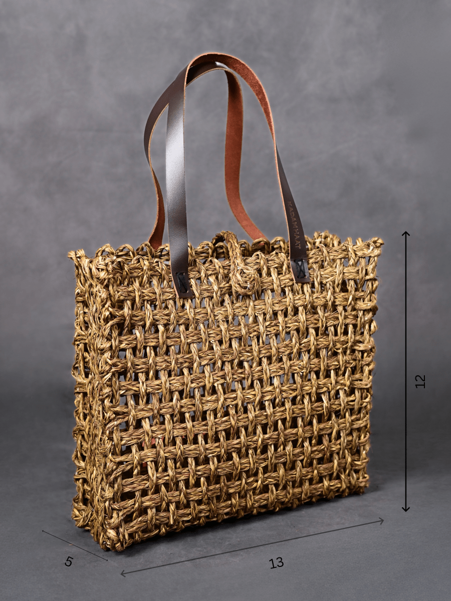 Handmade Sabai Grass Large Mesh Tote Bag - Avocado - Kadam Haat