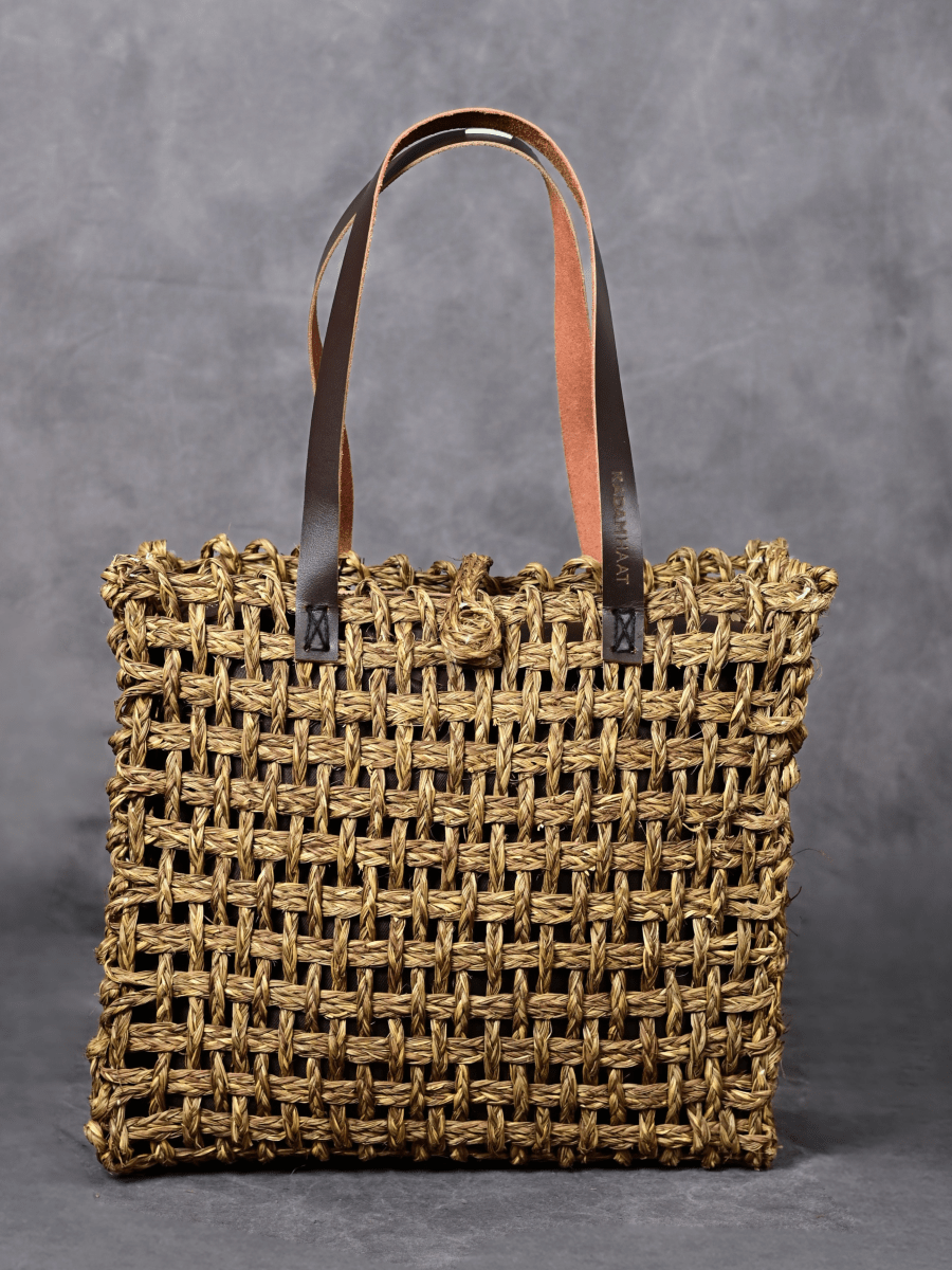 Handmade Sabai Grass Large Mesh Tote Bag - Avocado - Kadam Haat
