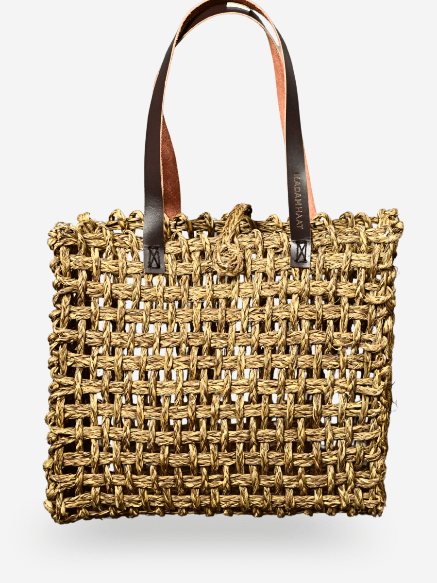 Handmade Sabai Grass Large Mesh Tote Bag - Avocado - Kadam Haat