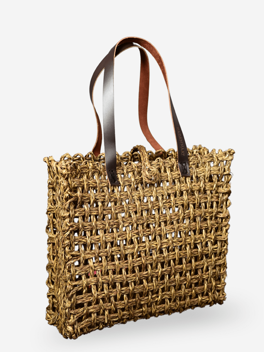 Handmade Sabai Grass Large Mesh Tote Bag - Avocado - Kadam Haat