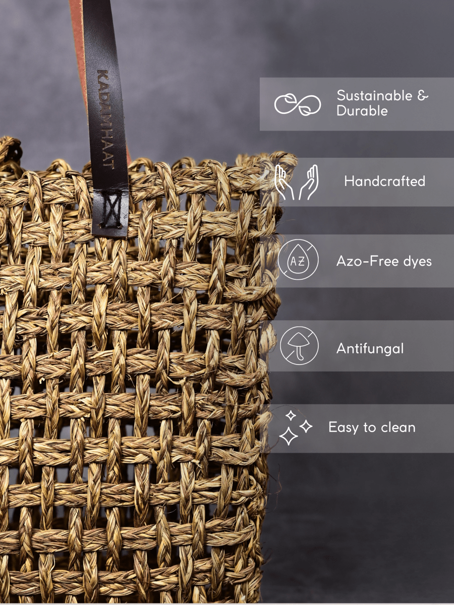 Handmade Sabai Grass Large Mesh Tote Bag - Avocado - Kadam Haat