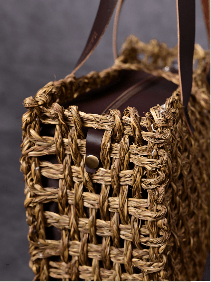 Handmade Sabai Grass Large Mesh Tote Bag - Avocado - Kadam Haat