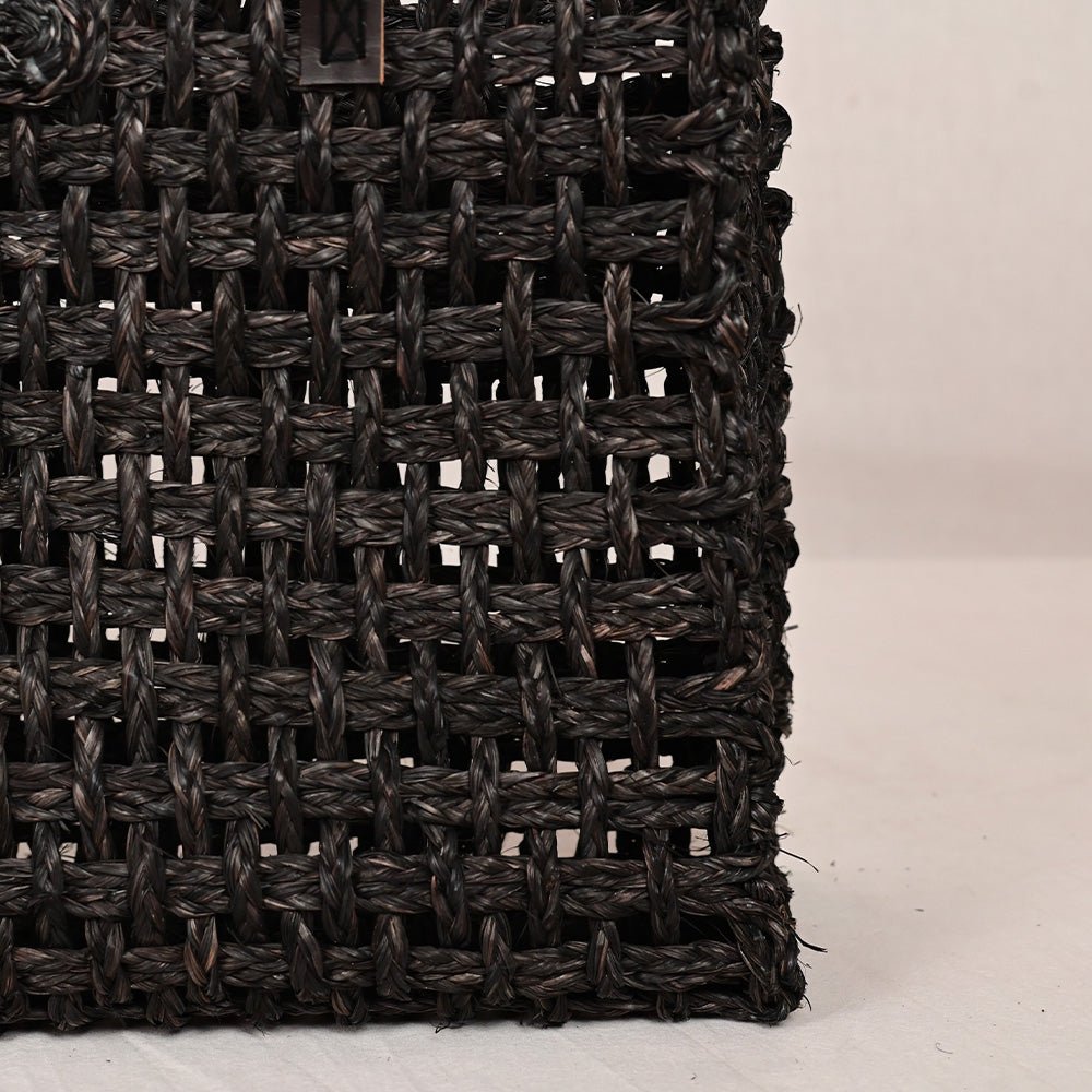 Handmade Sabai Grass Large Mesh Tote Bag - Black - Kadam Haat