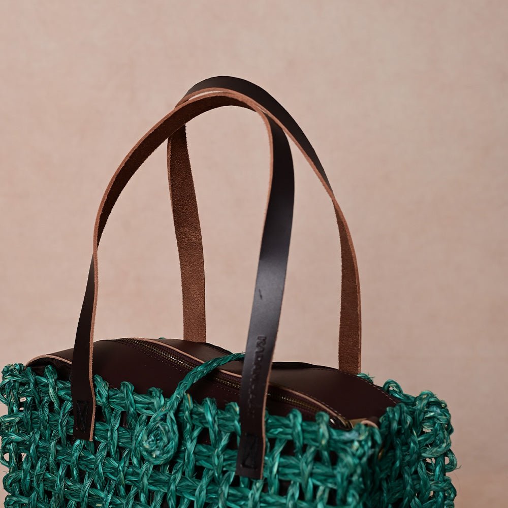Handmade Sabai Grass Large Mesh Tote Bag- Green - Kadam Haat