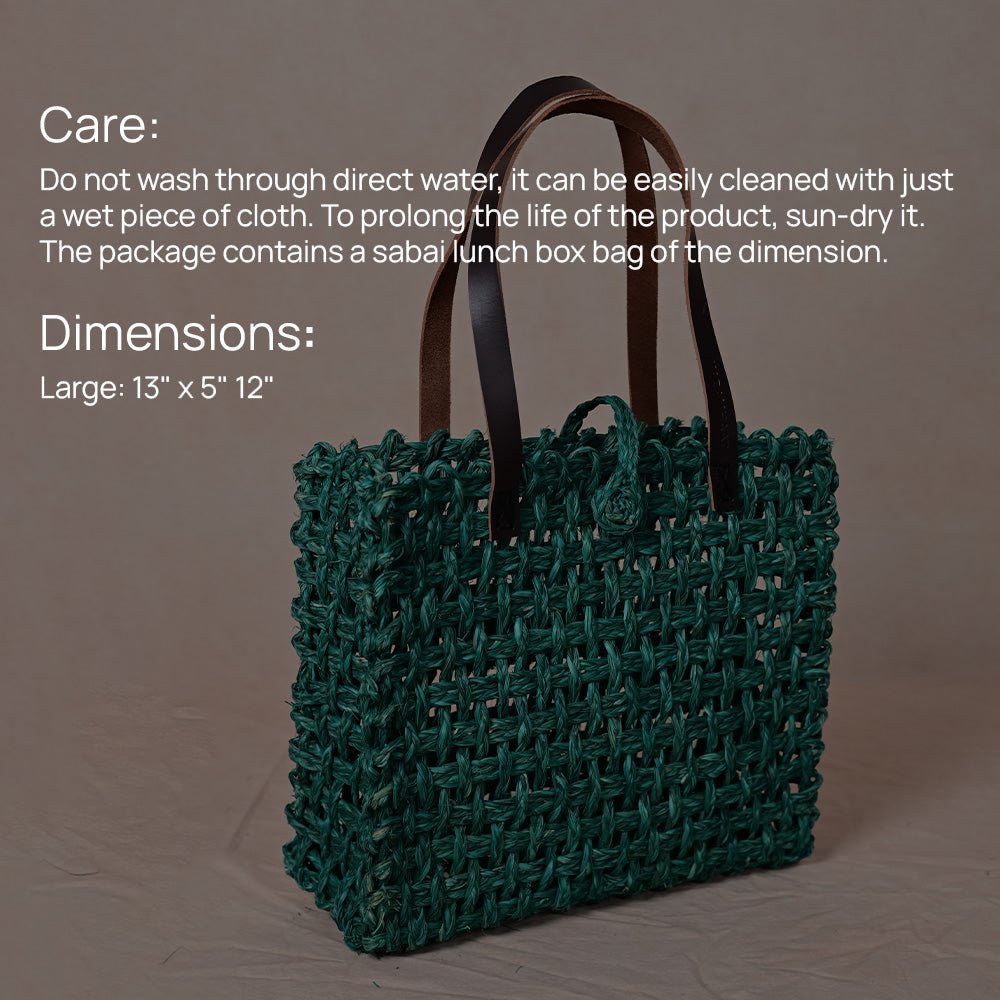 Handmade Sabai Grass Large Mesh Tote Bag- Green - Kadam Haat