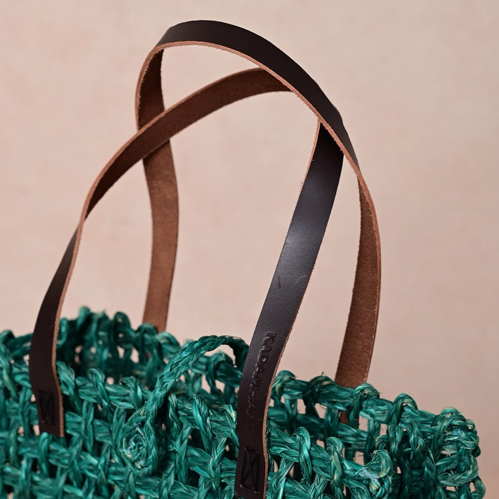 Handmade Sabai Grass Large Mesh Tote Bag- Green - Kadam Haat