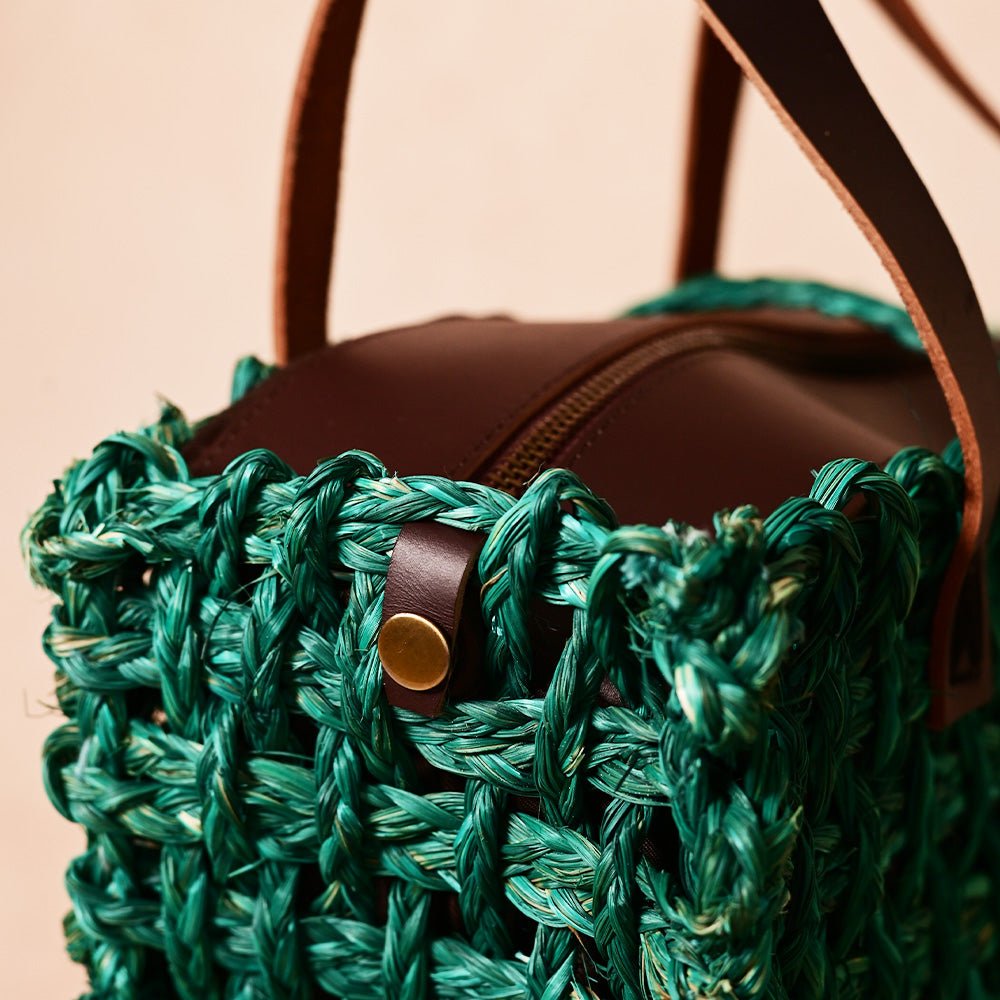 Handmade Sabai Grass Large Mesh Tote Bag- Green - Kadam Haat