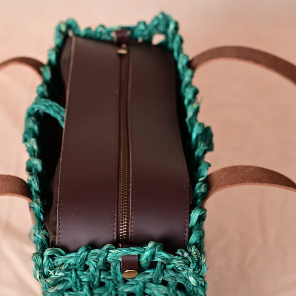 Handmade Sabai Grass Large Mesh Tote Bag- Green - Kadam Haat