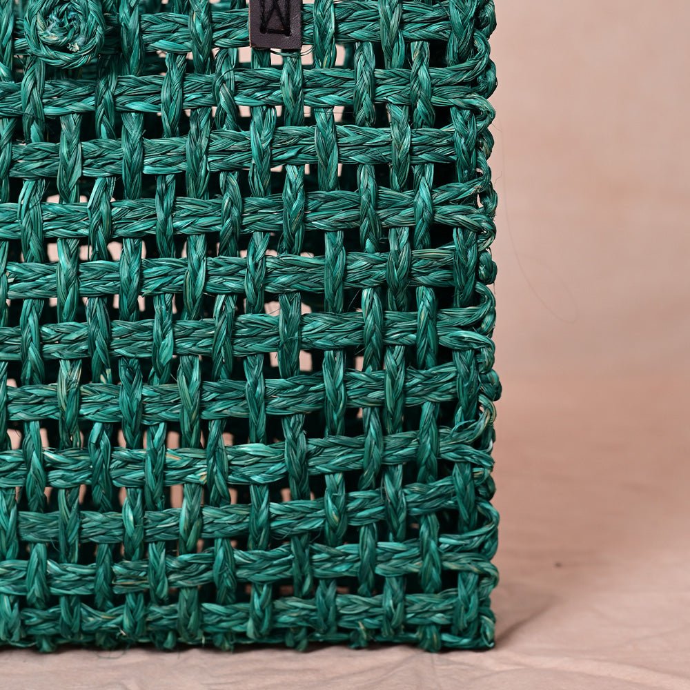 Handmade Sabai Grass Large Mesh Tote Bag- Green - Kadam Haat