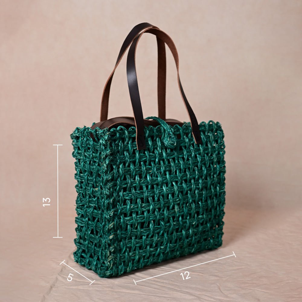 Handmade Sabai Grass Large Mesh Tote Bag- Green - Kadam Haat