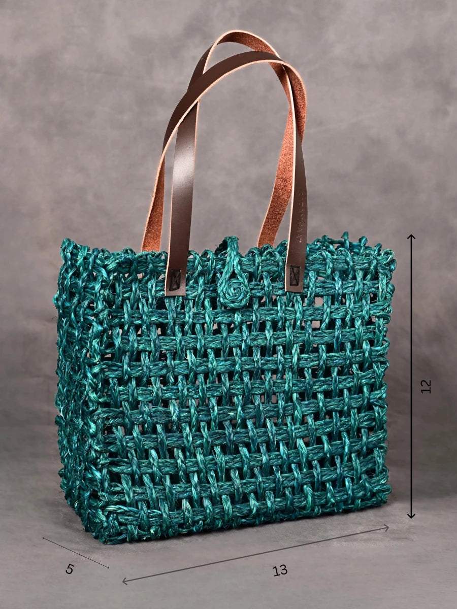 Handmade Sabai Grass Large Mesh Tote Bag - Indigo - Kadam Haat