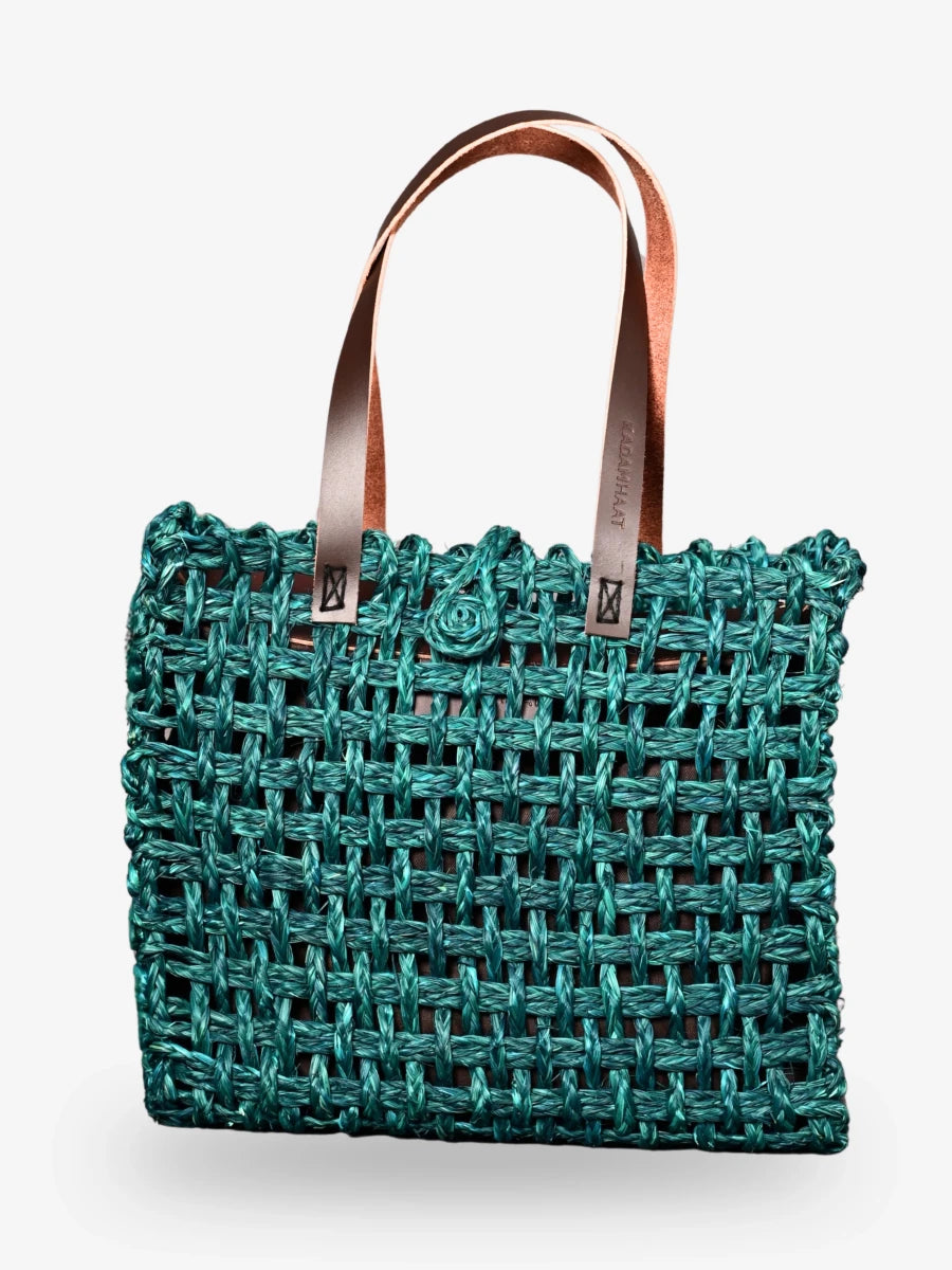 Handmade Sabai Grass Large Mesh Tote Bag - Indigo - Kadam Haat