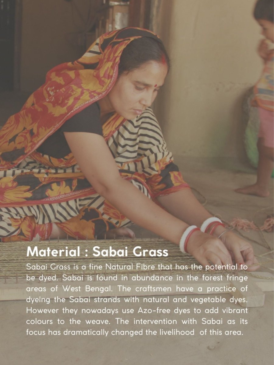 Handmade Sabai Grass Large Mesh Tote Bag - Indigo - Kadam Haat