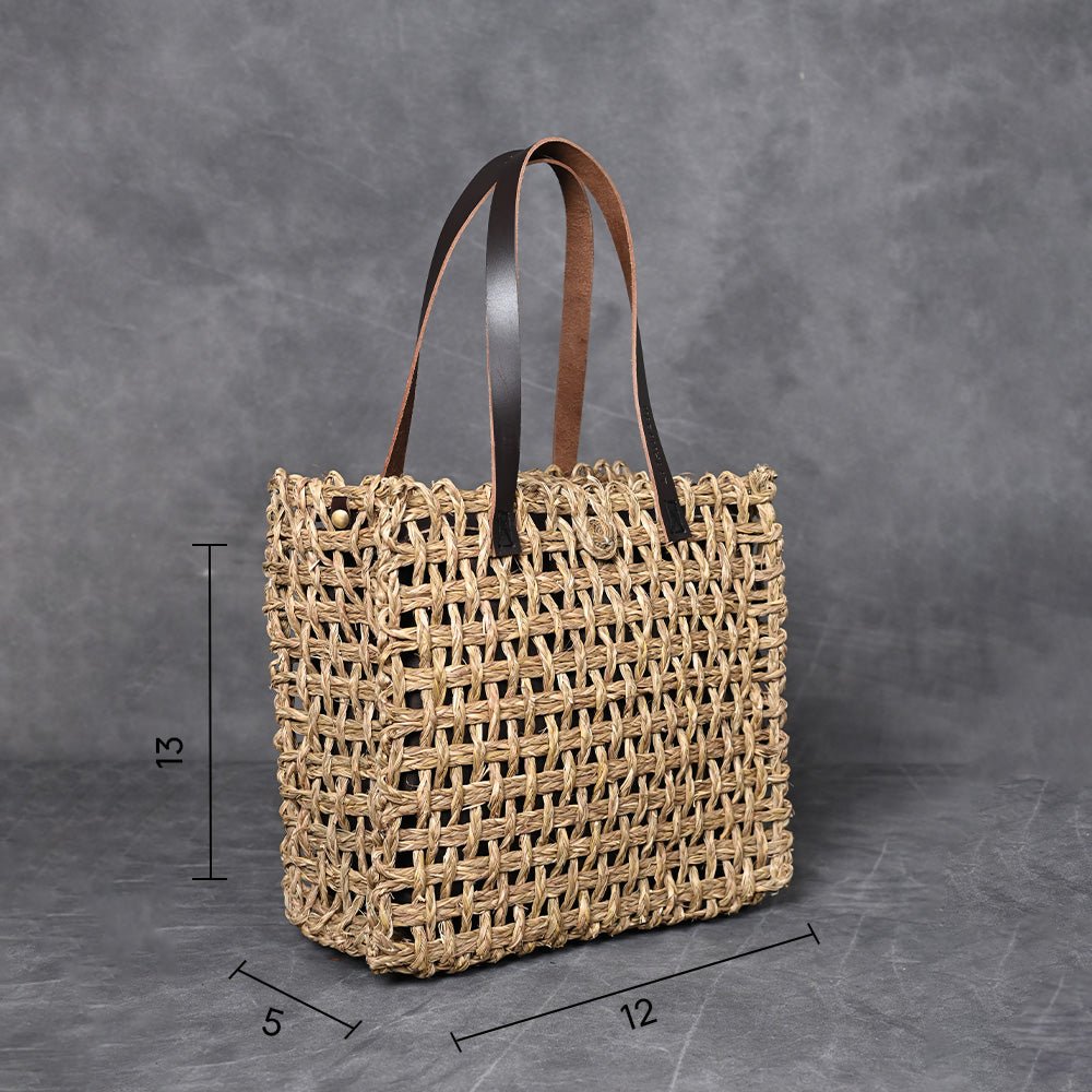 Handmade Sabai Grass Large Mesh Tote Bag - Natural - Kadam Haat