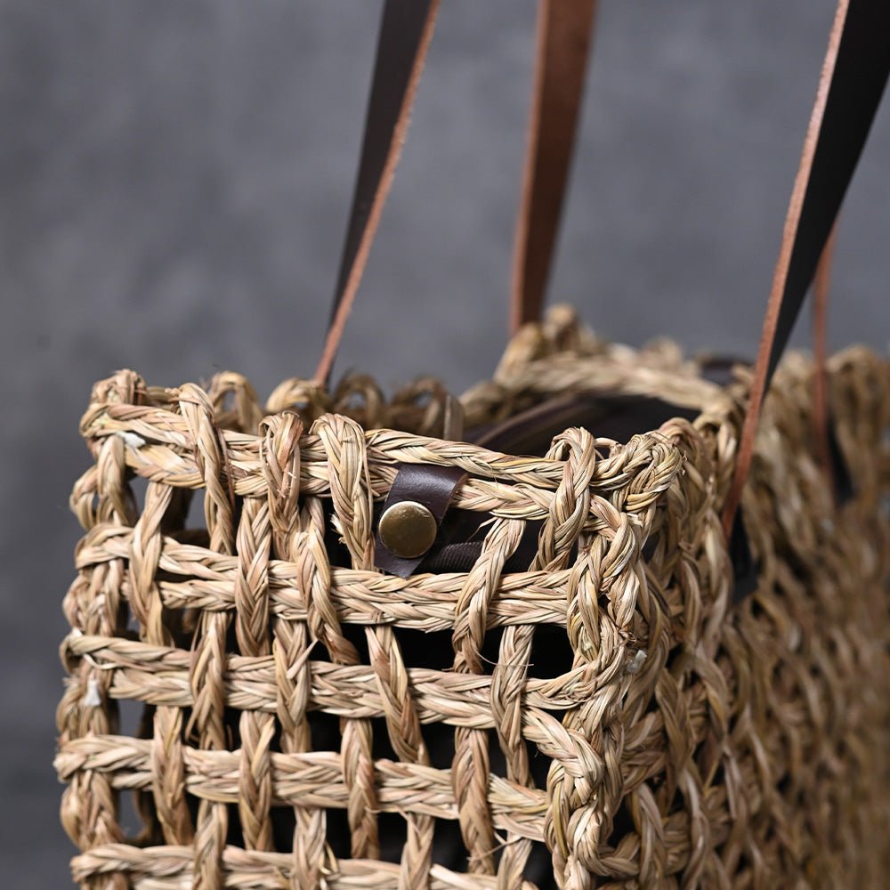 Handmade Sabai Grass Large Mesh Tote Bag - Natural - Kadam Haat