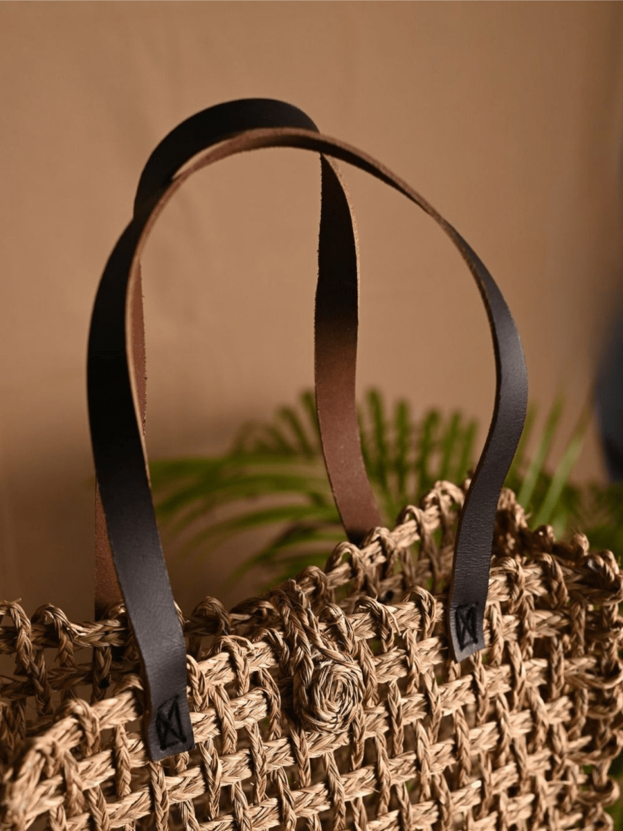 Handmade Sabai Grass Large Mesh Tote Bag - Natural - Kadam Haat