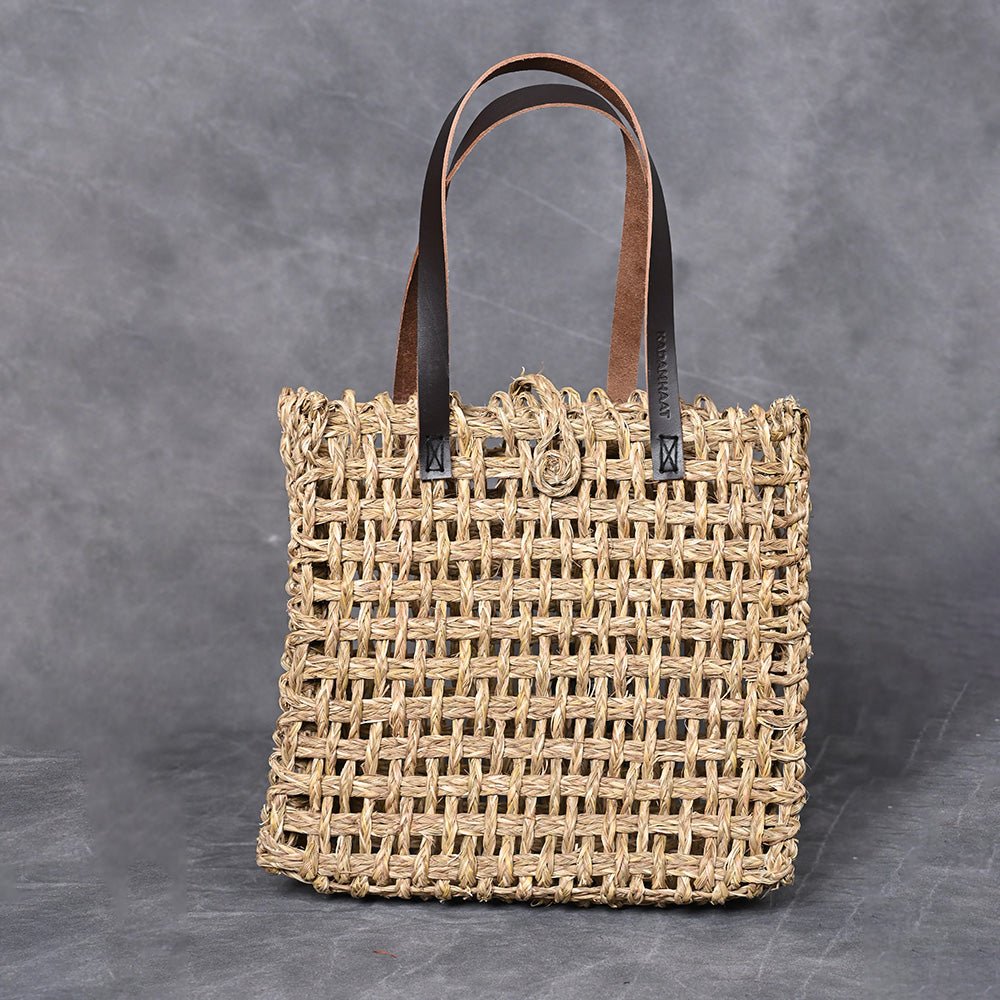 Handmade Sabai Grass Large Mesh Tote Bag - Natural - Kadam Haat