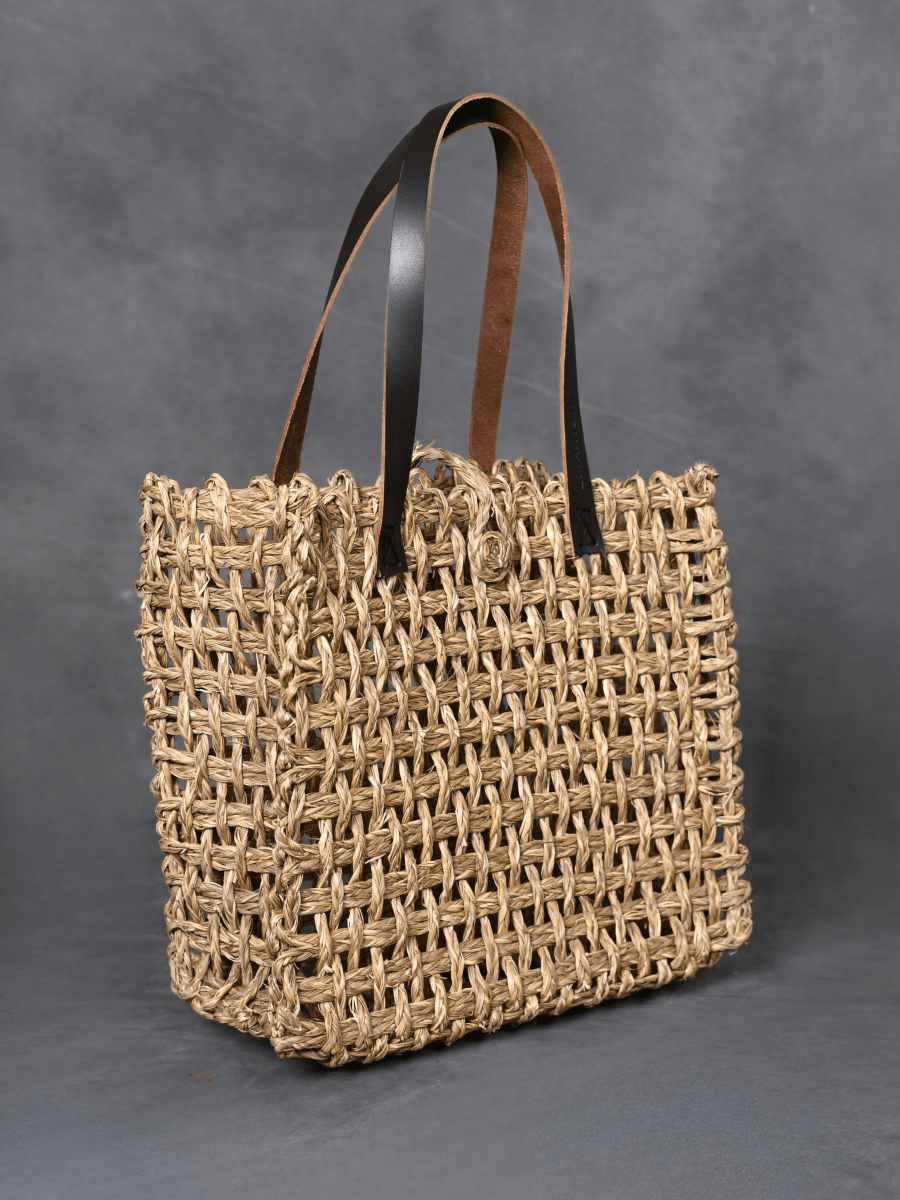 Handmade Sabai Grass Large Mesh Tote Bag - Natural - Kadam Haat