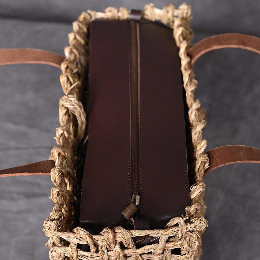 Handmade Sabai Grass Large Mesh Tote Bag - Natural - Kadam Haat
