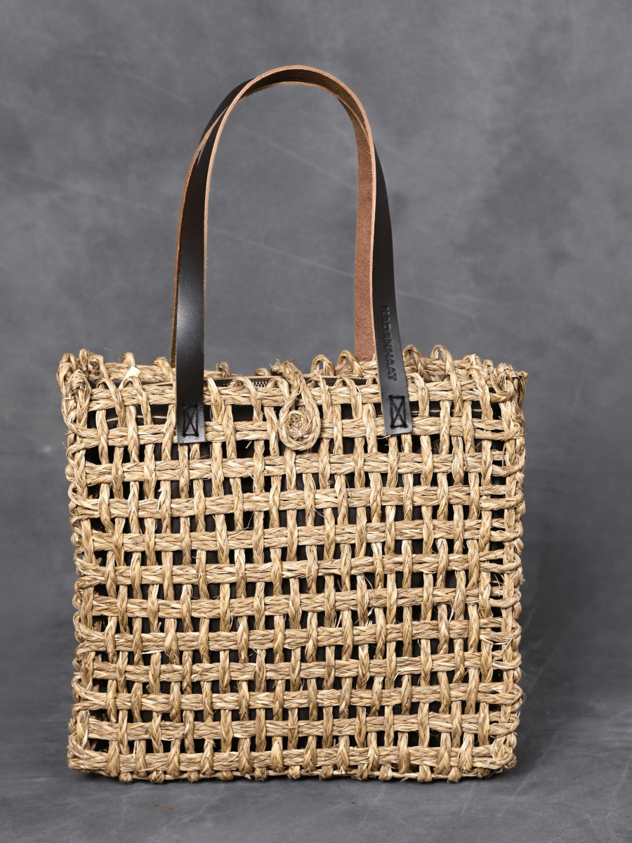 Handmade Sabai Grass Large Mesh Tote Bag - Natural - Kadam Haat