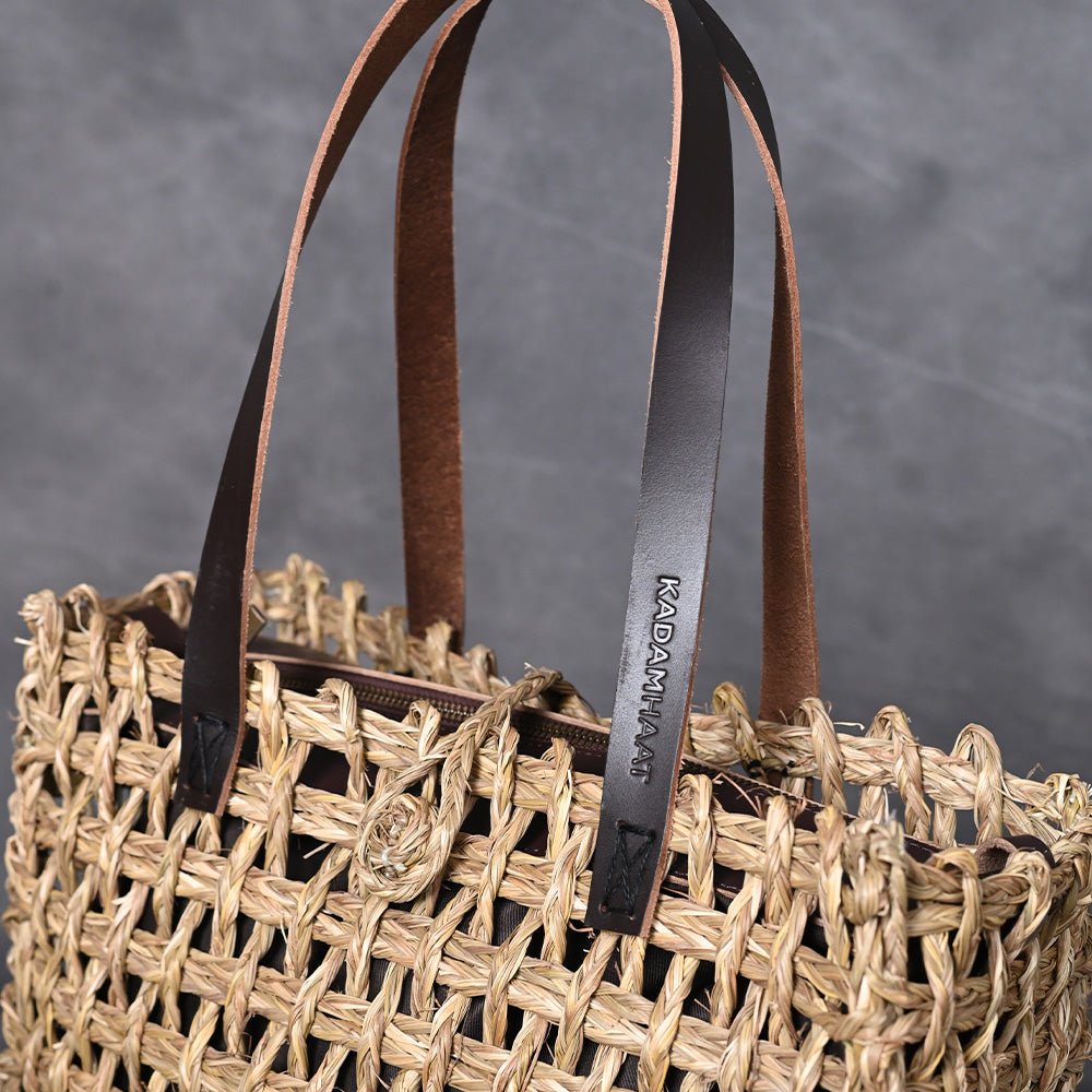 Handmade Sabai Grass Large Mesh Tote Bag - Natural - Kadam Haat