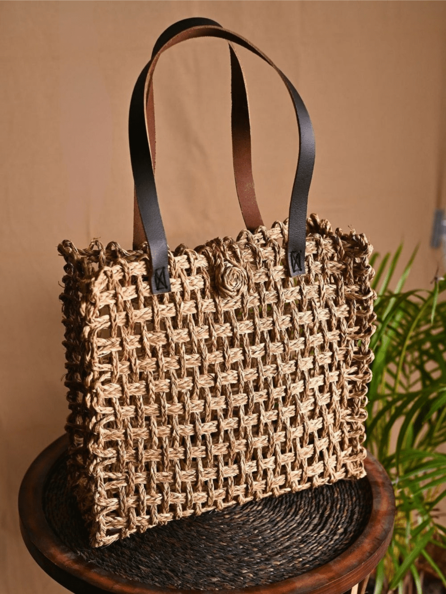 Handmade Sabai Grass Large Mesh Tote Bag - Natural - Kadam Haat