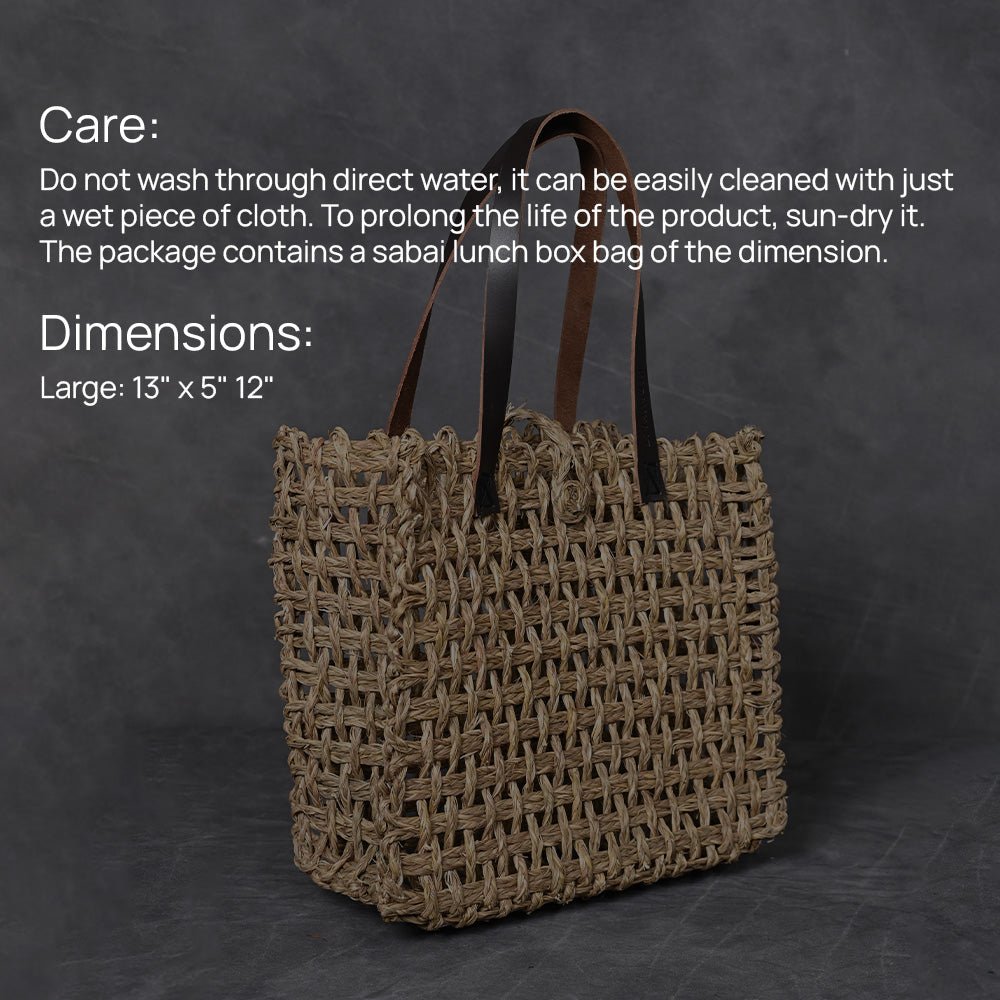 Handmade Sabai Grass Large Mesh Tote Bag - Natural - Kadam Haat