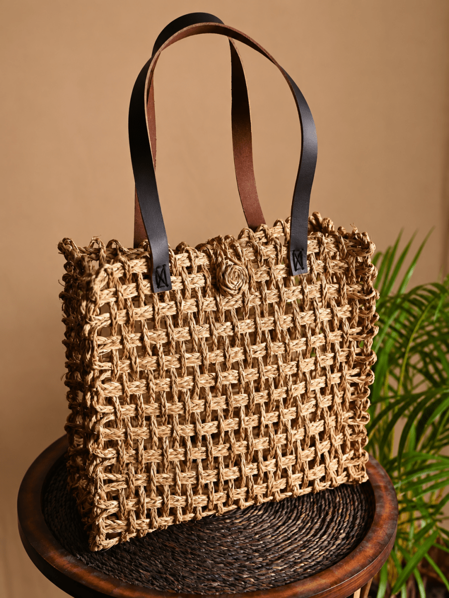 Handmade Sabai Grass Large Mesh Tote Bag - Natural - Kadam Haat