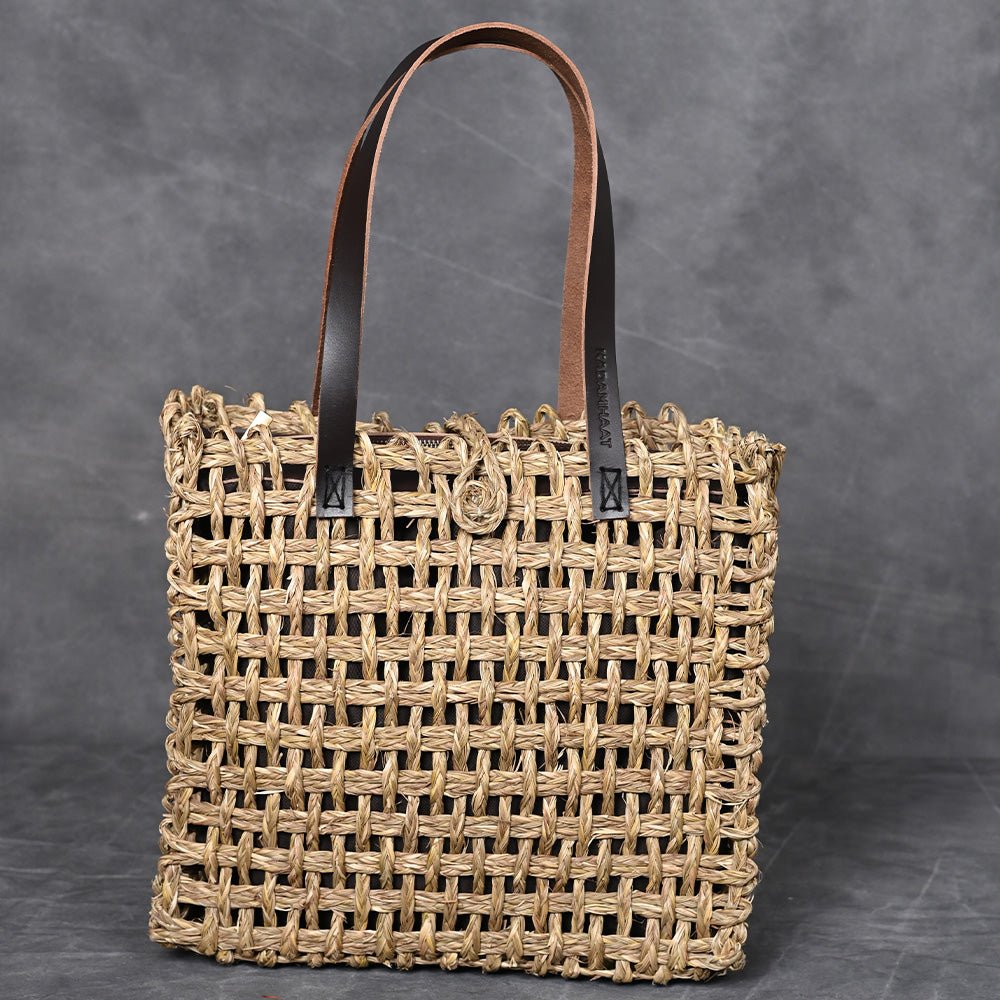 Handmade Sabai Grass Large Mesh Tote Bag - Natural - Kadam Haat