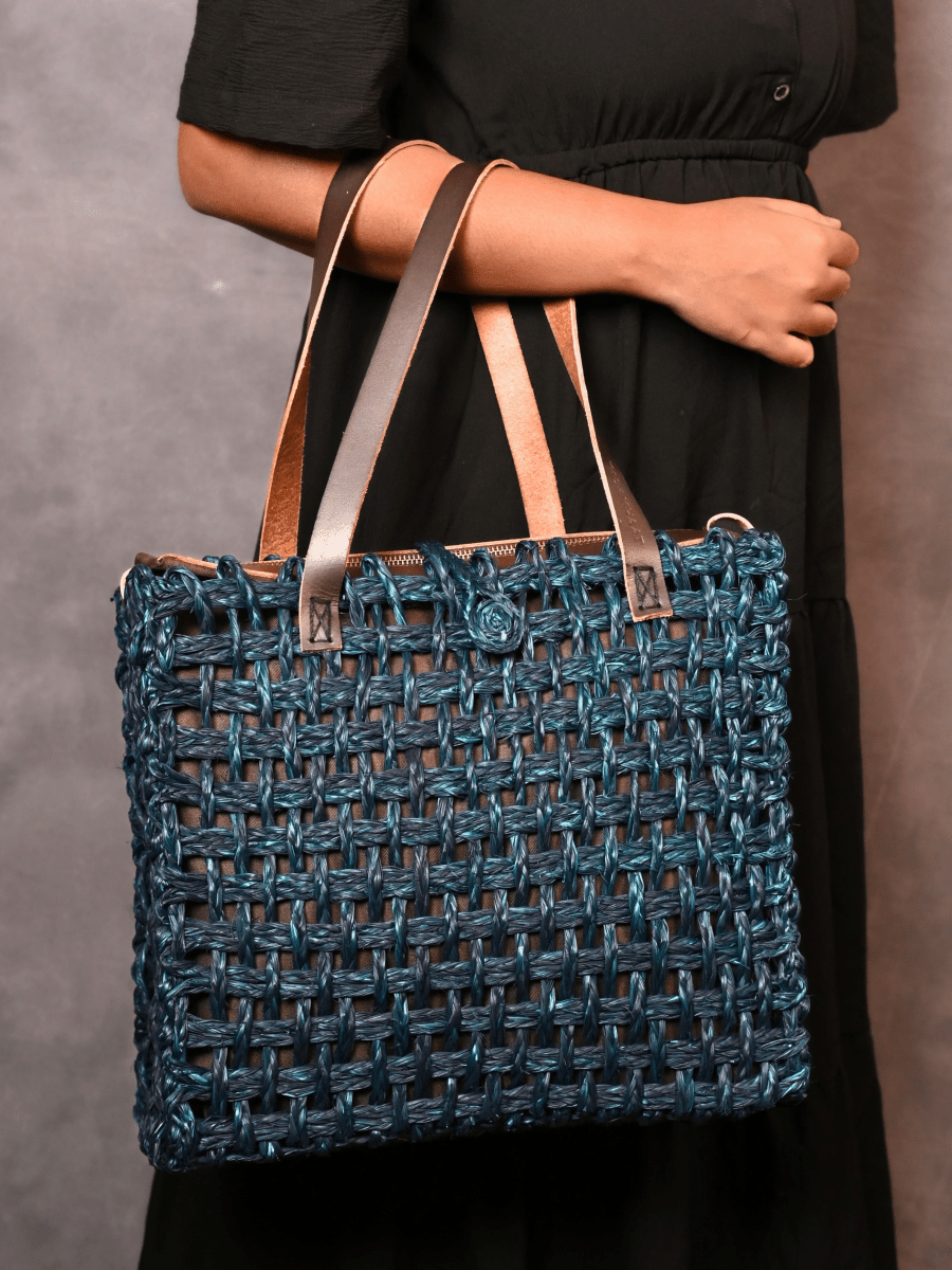Handmade Sabai Grass Large Mesh Tote Bag - Neer - Kadam Haat