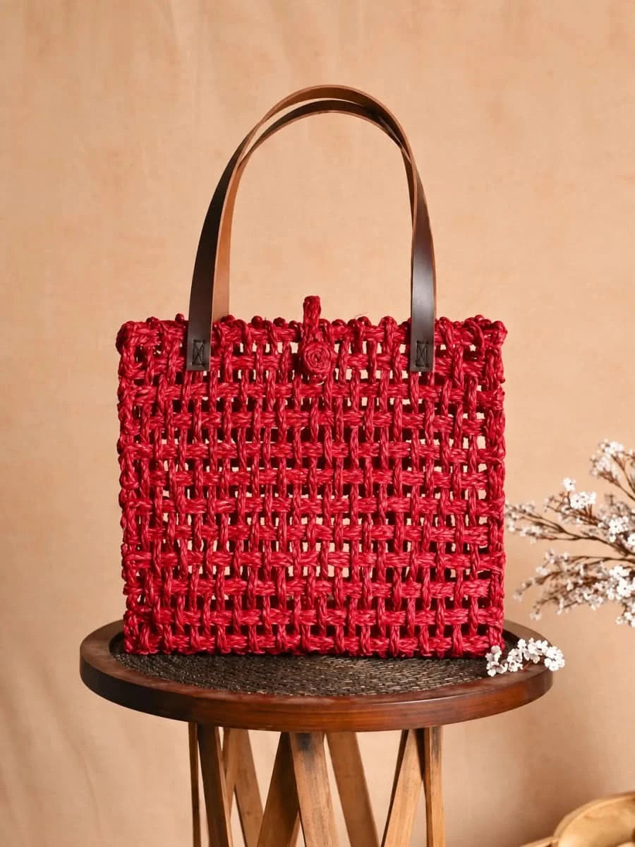 Handmade Sabai Grass Large Mesh Tote Bag - Surkhi - Kadam Haat