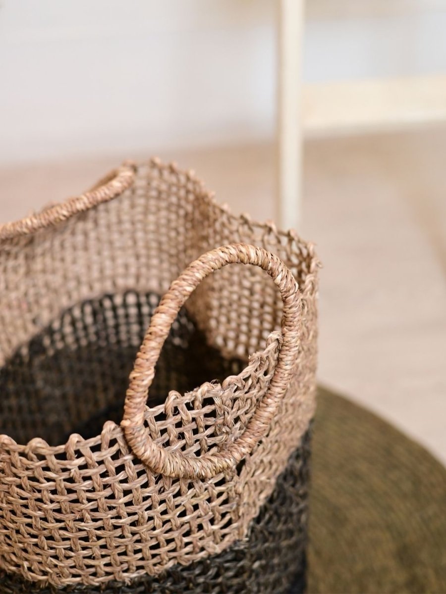 Handmade Sabai Grass Laundry Basket - Black - Kadam Haat