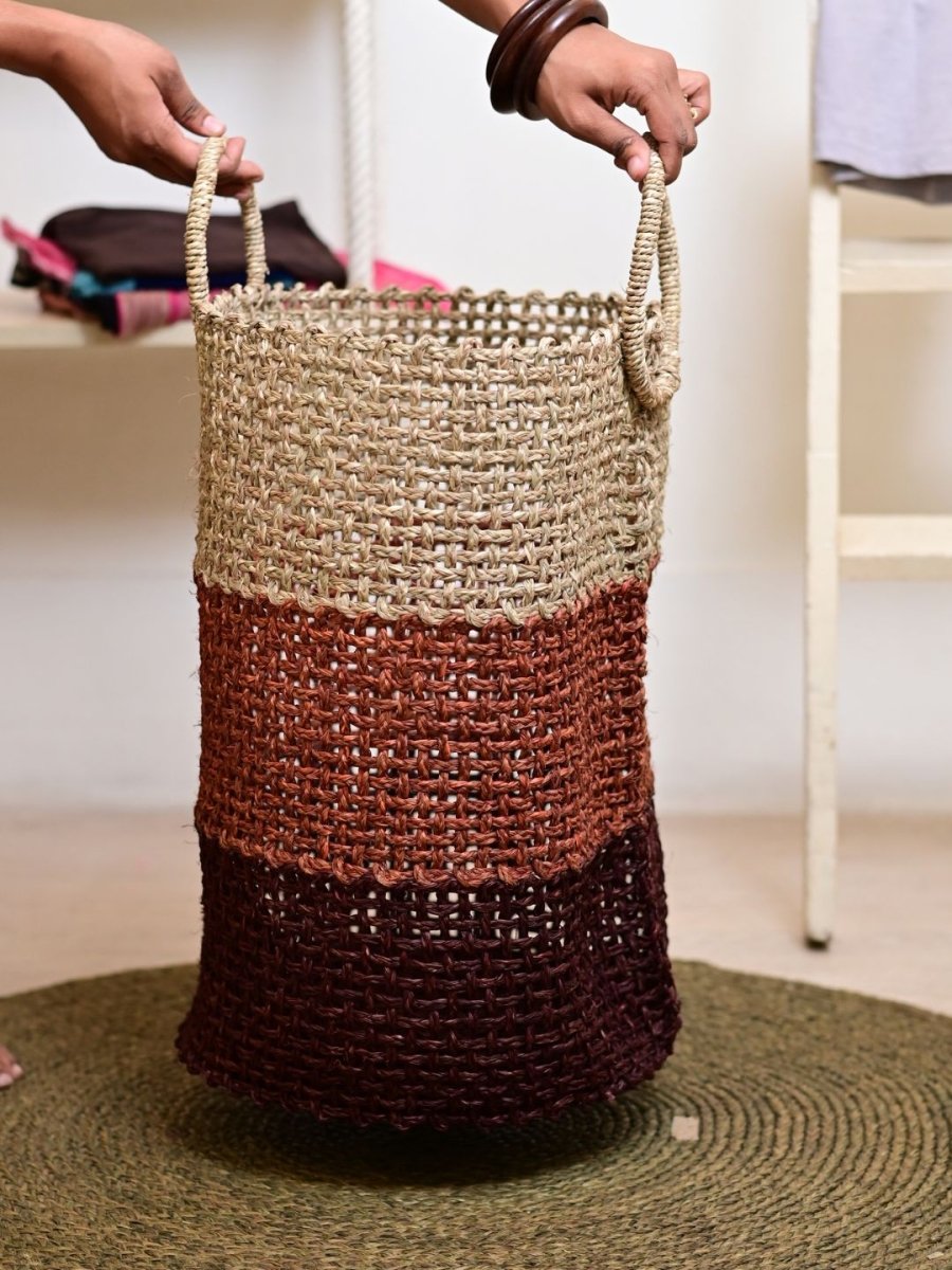 Handmade Sabai Grass Laundry Basket - Brown - Kadam Haat