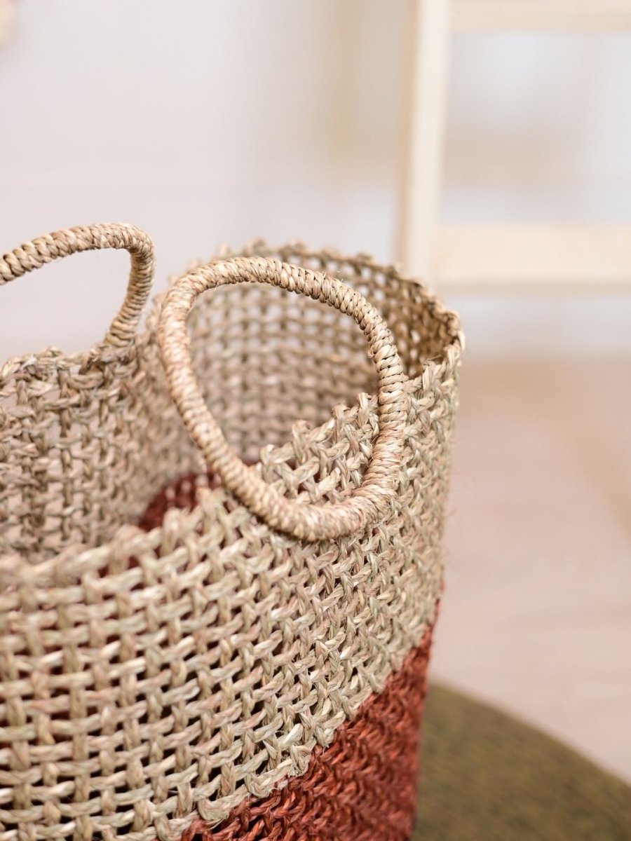 Handmade Sabai Grass Laundry Basket - Brown - Kadam Haat