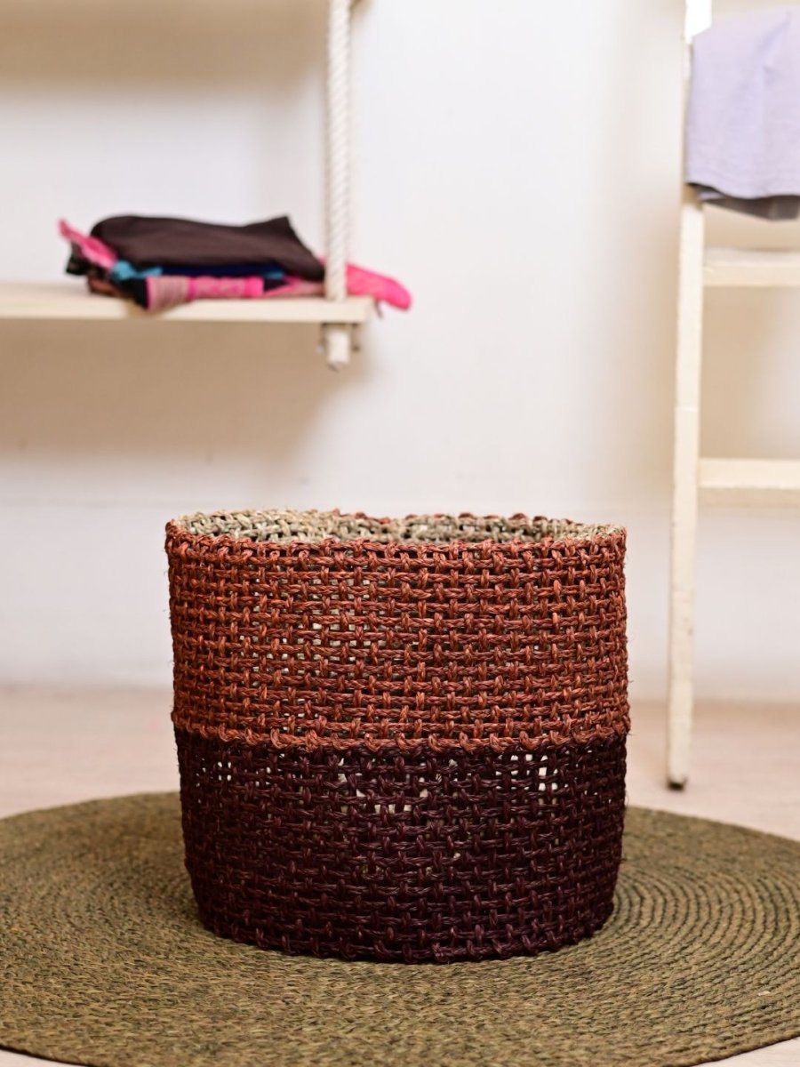 Handmade Sabai Grass Laundry Basket - Brown - Kadam Haat
