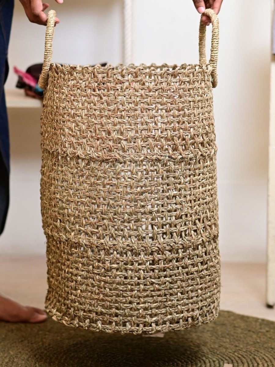 Handmade Sabai Grass Laundry Basket - Natural - Kadam Haat