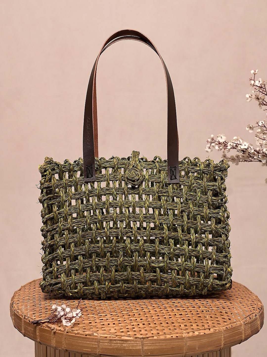 Handmade Sabai Grass Mesh Bag - Avocado - Kadam Haat