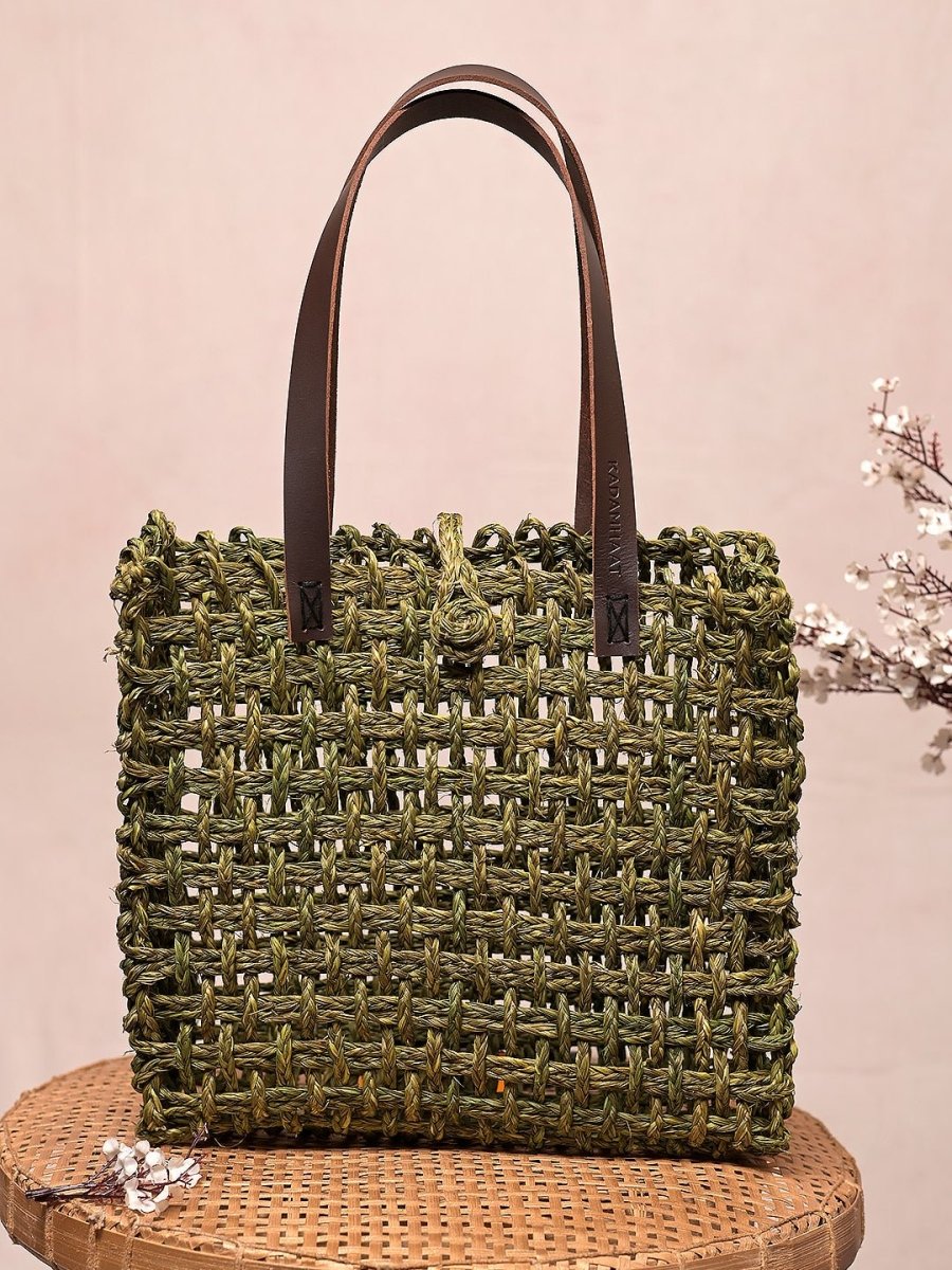 Handmade Sabai Grass Mesh Bag - Avocado - Kadam Haat