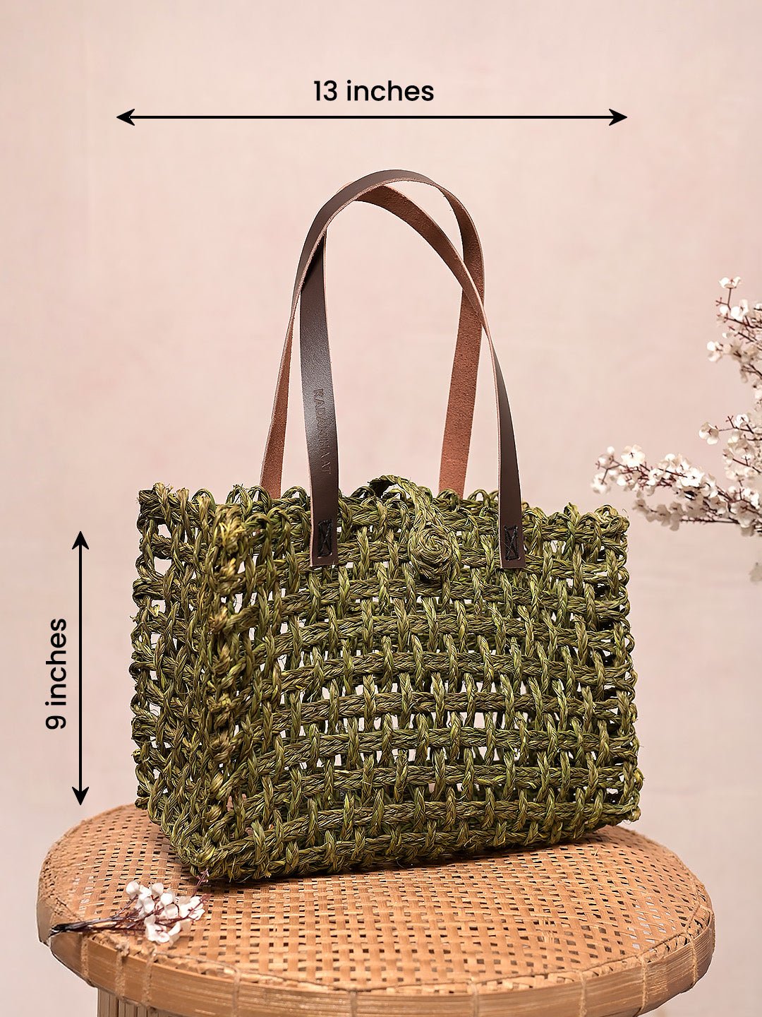 Handmade Sabai Grass Mesh Bag - Avocado - Kadam Haat