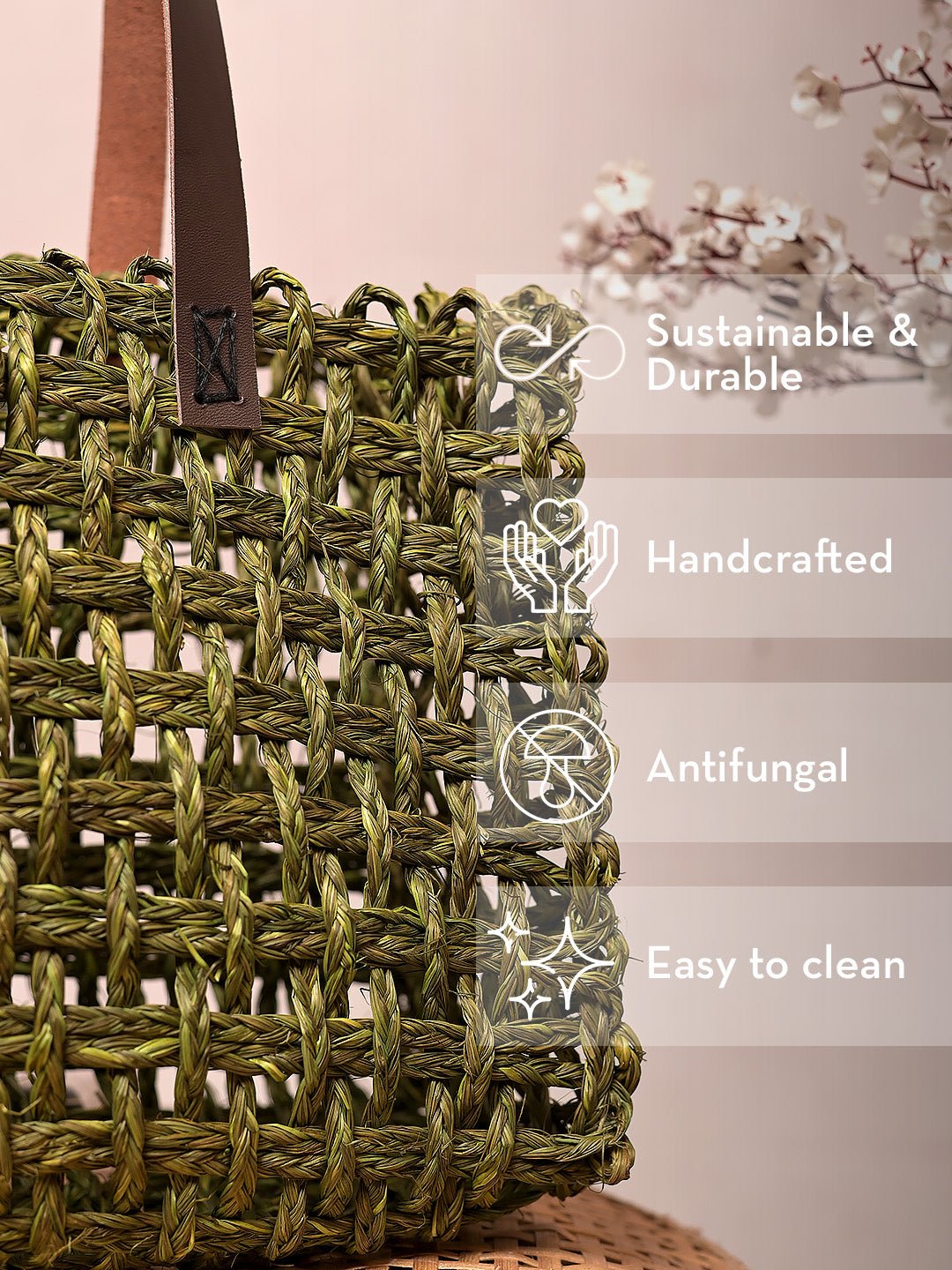 Handmade Sabai Grass Mesh Bag - Avocado - Kadam Haat
