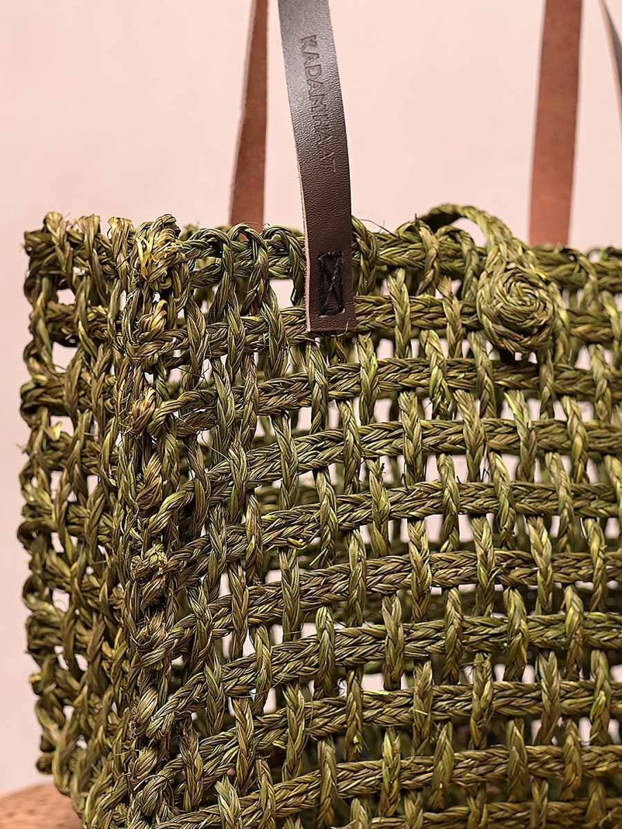 Handmade Sabai Grass Mesh Bag - Avocado - Kadam Haat