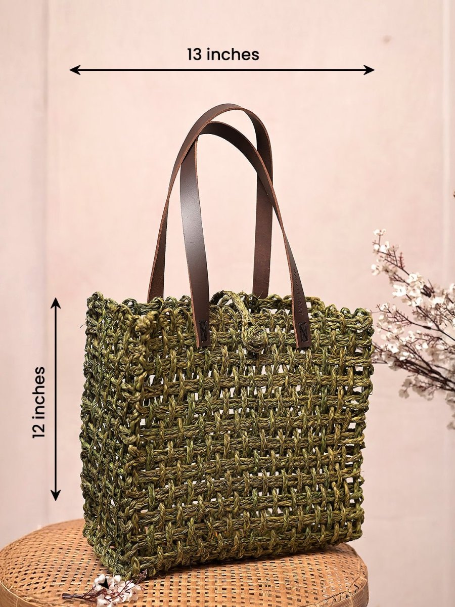 Handmade Sabai Grass Mesh Bag - Avocado - Kadam Haat