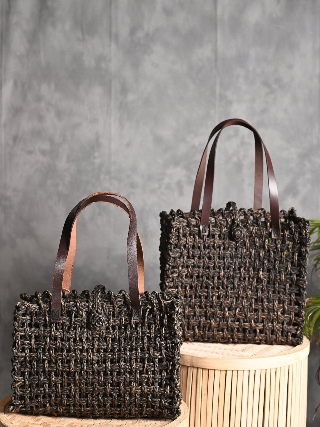 Handmade Sabai Grass Mesh Bag - Black - Kadam Haat