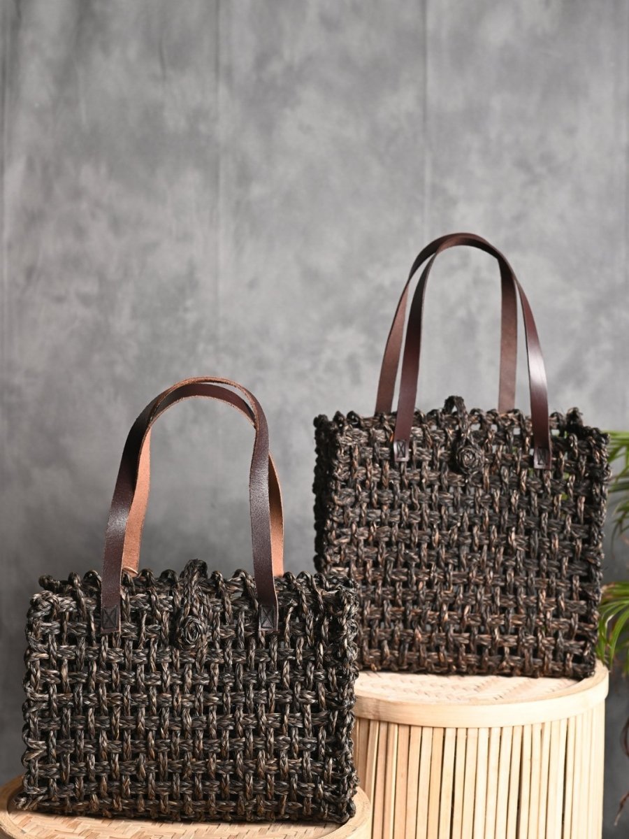 Handmade Sabai Grass Mesh Bag - Black - Kadam Haat
