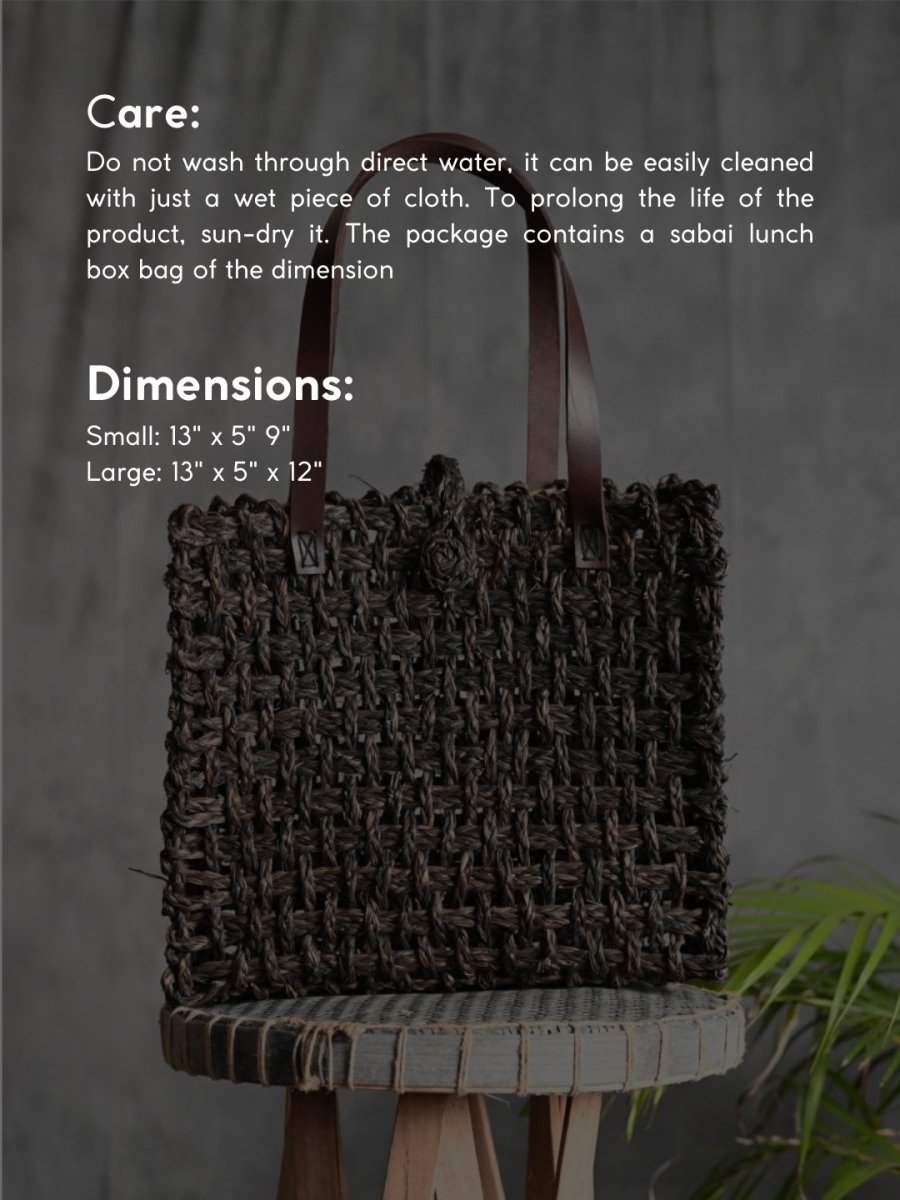 Handmade Sabai Grass Mesh Bag - Black - Kadam Haat