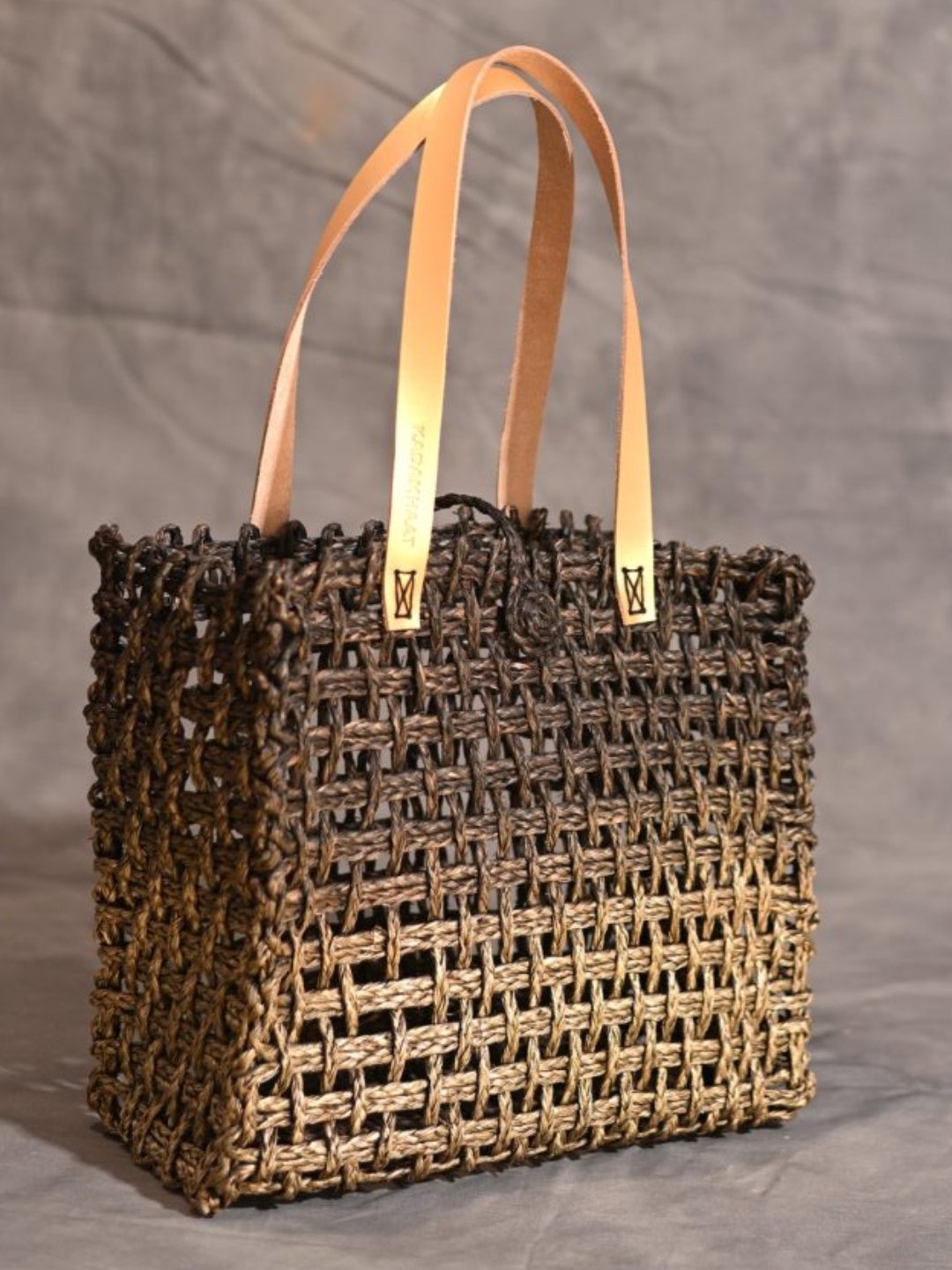 Handmade Sabai Grass Mesh Bag - Black and Gold - Kadam Haat