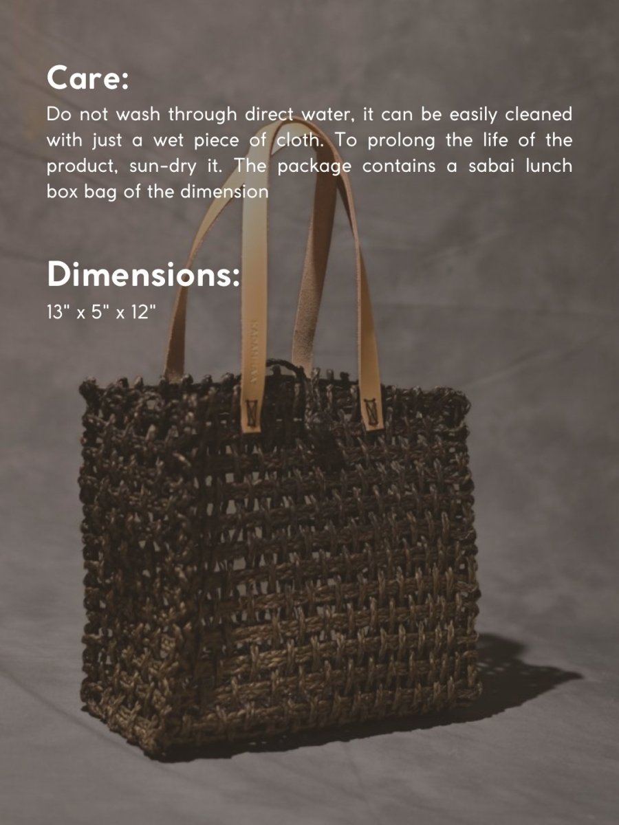 Handmade Sabai Grass Mesh Bag - Black and Gold - Kadam Haat