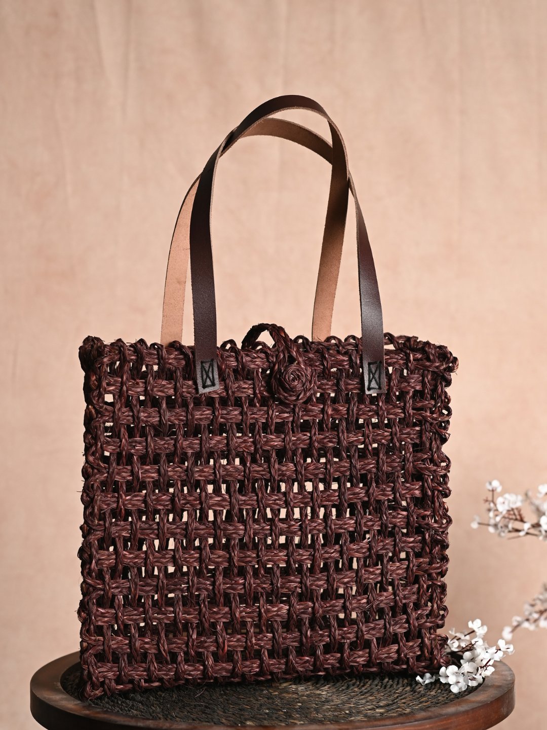 Handmade Sabai Grass Mesh Bag - Brown - Kadam Haat