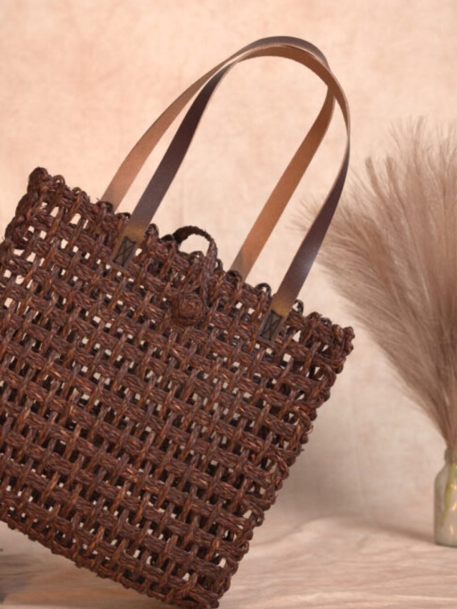 Handmade Sabai Grass Mesh Bag - Brown - Kadam Haat