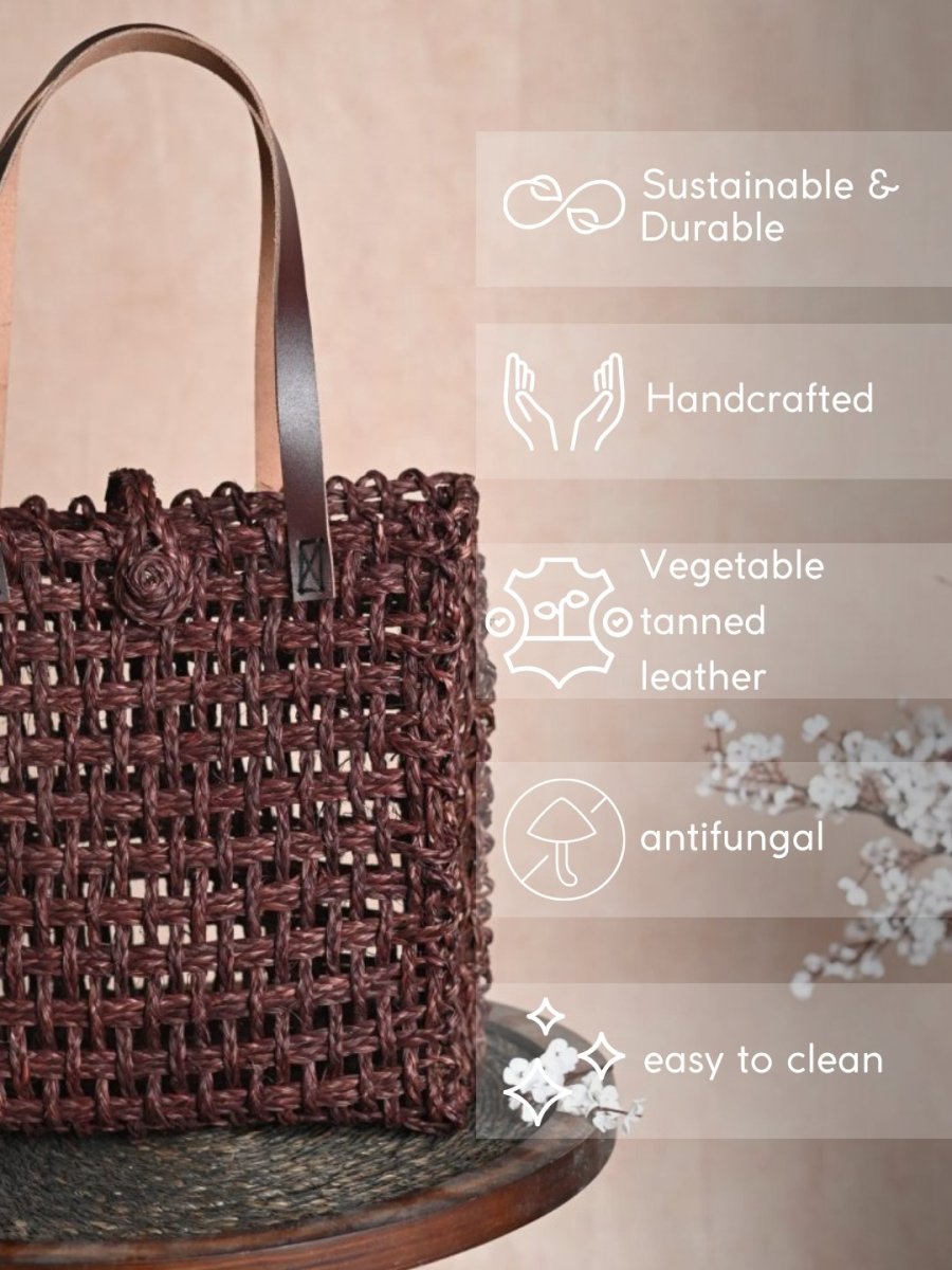 Handmade Sabai Grass Mesh Bag - Brown - Kadam Haat